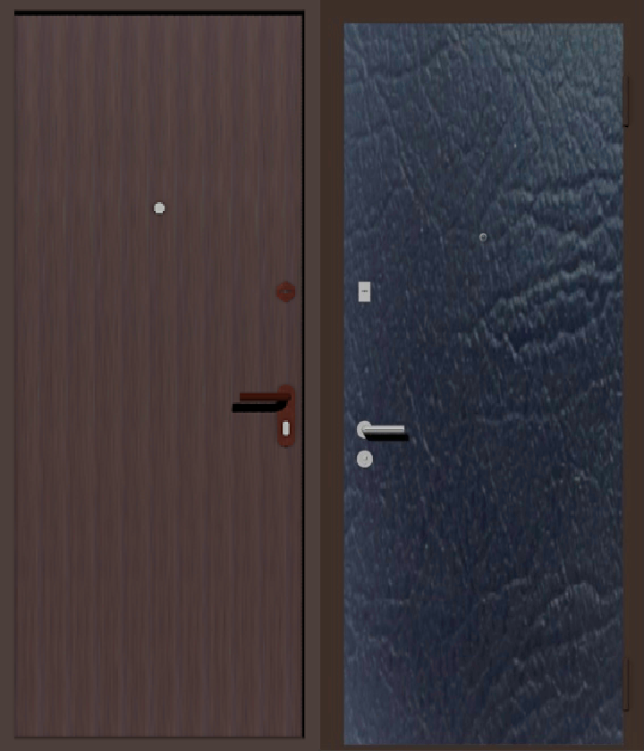 дверь металлическая дешевая с отделкой винилискожей черная с  внутренней стороны и коричневая с наружной 